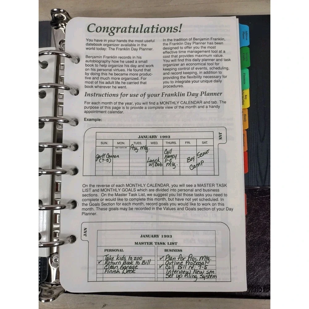 Franklin Covey Vintage 7-Ring Classic Binder Organizer Planner Daytimer w Pages
